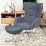 Gray Fabric Swivel Wing Chair and Ottoman Set