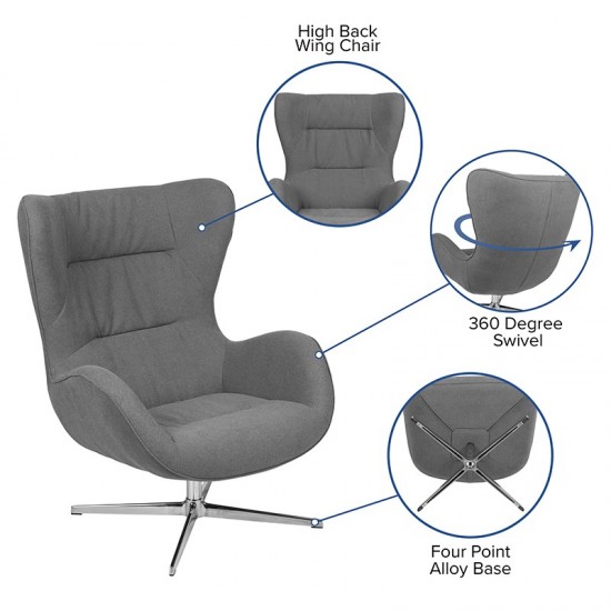 Gray Fabric Swivel Wing Chair and Ottoman Set