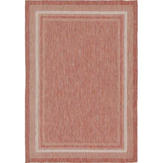 Rug Unique Loom Outdoor Border Rust Red Rectangular 7' 0 x 10' 0