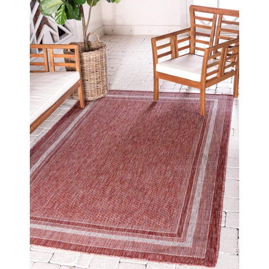 Rug Unique Loom Outdoor Border Rust Red Rectangular 7' 0 x 10' 0