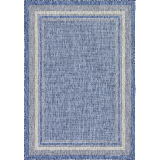 Rug Unique Loom Outdoor Border Blue Rectangular 7' 0 x 10' 0