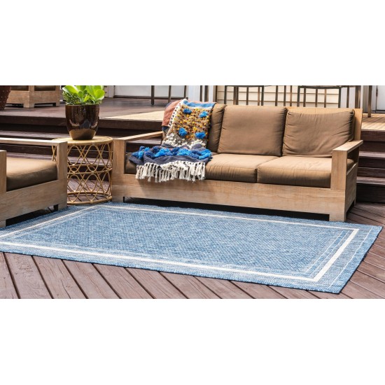 Rug Unique Loom Outdoor Border Blue Rectangular 7' 0 x 10' 0