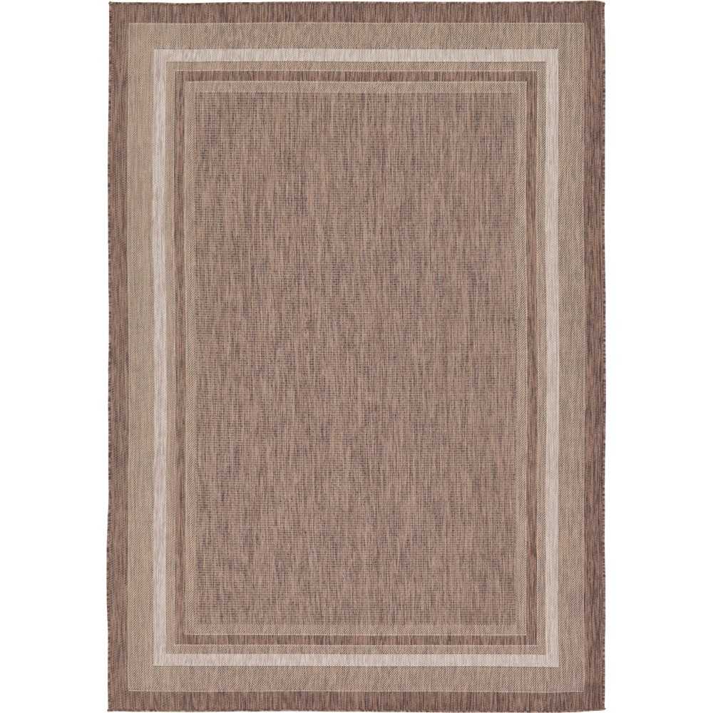 Rug Unique Loom Outdoor Border Brown Rectangular 7' 0 x 10' 0