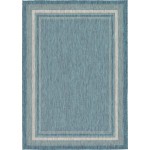 Rug Unique Loom Outdoor Border Teal Rectangular 7' 0 x 10' 0
