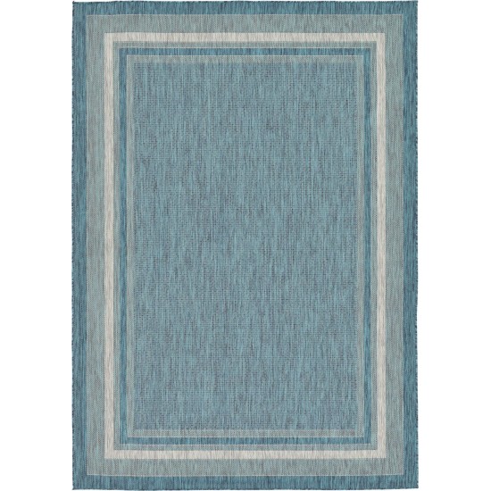 Rug Unique Loom Outdoor Border Teal Rectangular 7' 0 x 10' 0