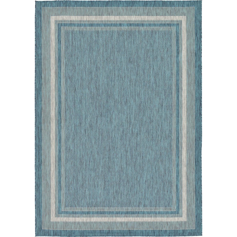Rug Unique Loom Outdoor Border Teal Rectangular 7' 0 x 10' 0 Rug Unique Loom Outdoor Border Teal Rectangular 7' 0 x 10' 0