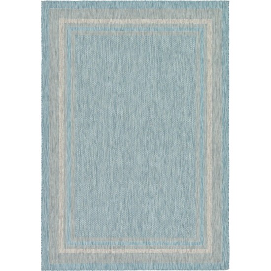 Rug Unique Loom Outdoor Border Aquamarine Rectangular 7' 0 x 10' 0