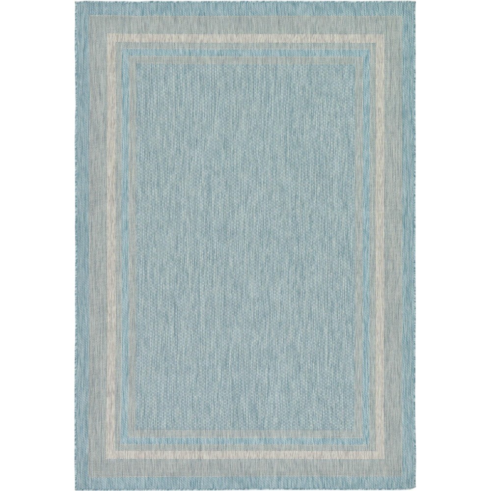 Rug Unique Loom Outdoor Border Aquamarine Rectangular 7' 0 x 10' 0