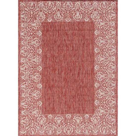 Rug Unique Loom Outdoor Border Rust Red Rectangular 7' 0 x 10' 0