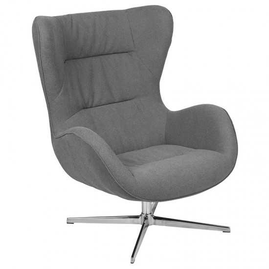 Gray Fabric Swivel Wing Chair and Ottoman Set