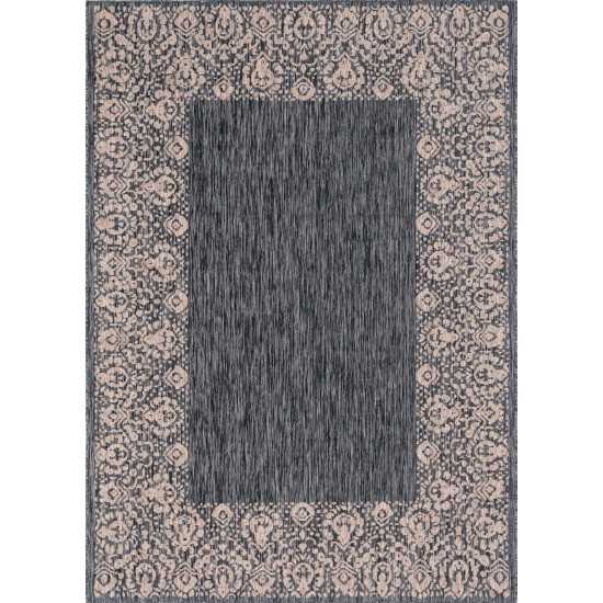 Rug Unique Loom Outdoor Border Charcoal Gray Rectangular 7' 0 x 10' 0