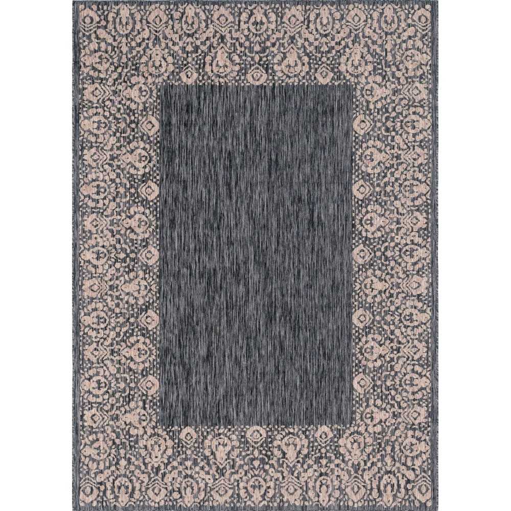 Rug Unique Loom Outdoor Border Charcoal Gray Rectangular 7' 0 x 10' 0