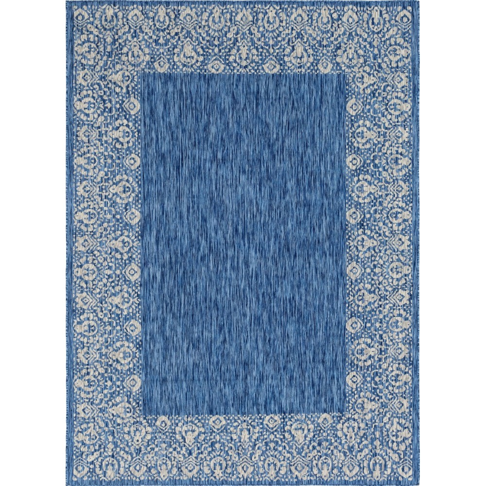 Rug Unique Loom Outdoor Border Blue Rectangular 7' 0 x 10' 0