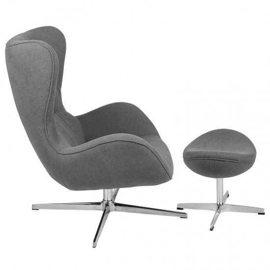 Gray Fabric Swivel Wing Chair and Ottoman Set