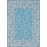 Rug Unique Loom Outdoor Border Aqua Blue Rectangular 7' 0 x 10' 0