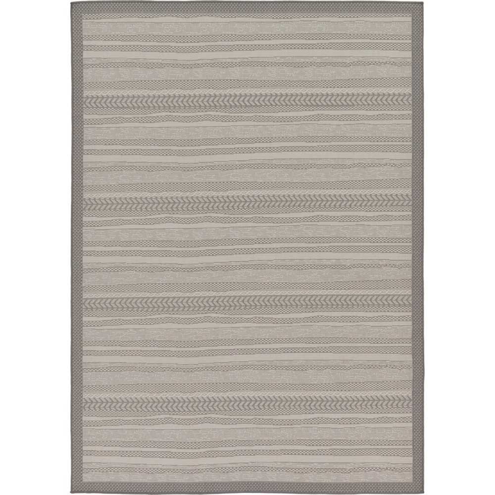 Rug Unique Loom Outdoor Border Gray Rectangular 7' 0 x 10' 0