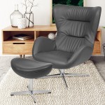 Gray LeatherSoft Swivel Wing Chair and Ottoman Set