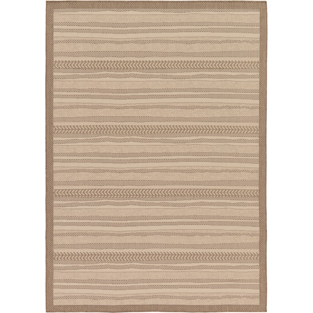 Rug Unique Loom Outdoor Border Brown Rectangular 7' 0 x 10' 0