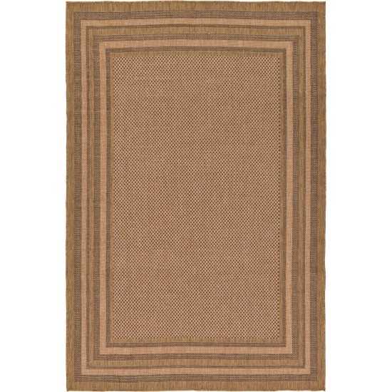 Rug Unique Loom Outdoor Border Brown Rectangular 7' 0 x 10' 0