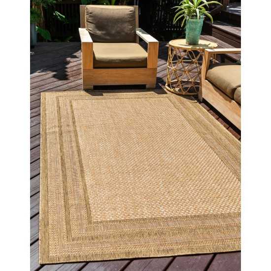 Rug Unique Loom Outdoor Border Light Brown Rectangular 7' 0 x 10' 0