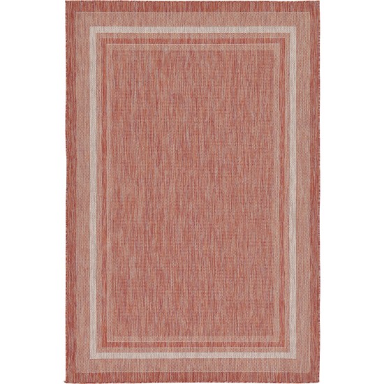 Rug Unique Loom Outdoor Border Rust Red Rectangular 6' 0 x 9' 0