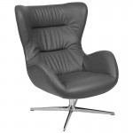 Gray LeatherSoft Swivel Wing Chair and Ottoman Set