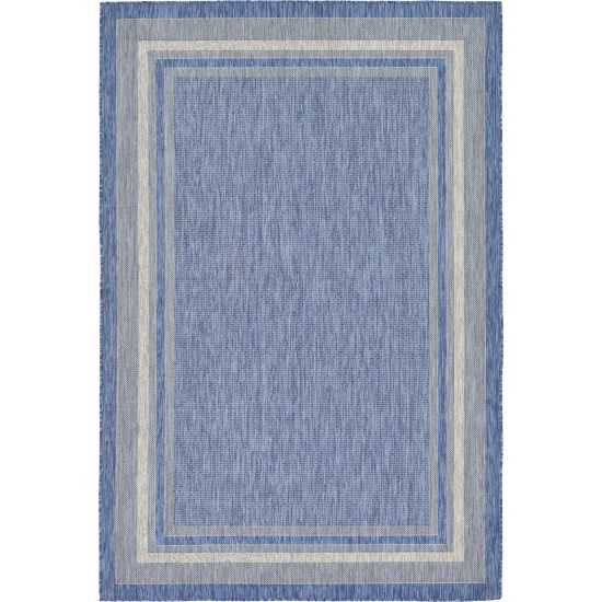 Rug Unique Loom Outdoor Border Blue Rectangular 6' 0 x 9' 0