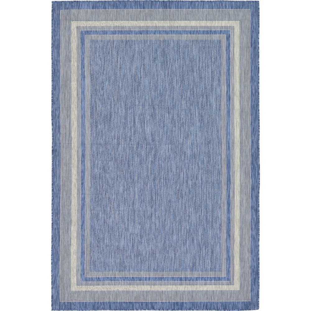 Rug Unique Loom Outdoor Border Blue Rectangular 6' 0 x 9' 0