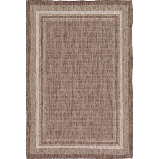 Rug Unique Loom Outdoor Border Brown Rectangular 6' 0 x 9' 0