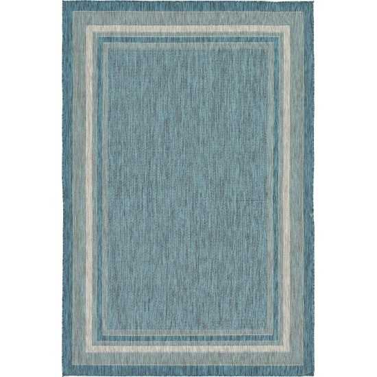 Rug Unique Loom Outdoor Border Teal Rectangular 6' 0 x 9' 0