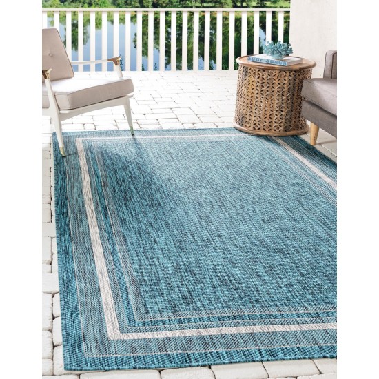 Rug Unique Loom Outdoor Border Teal Rectangular 6' 0 x 9' 0