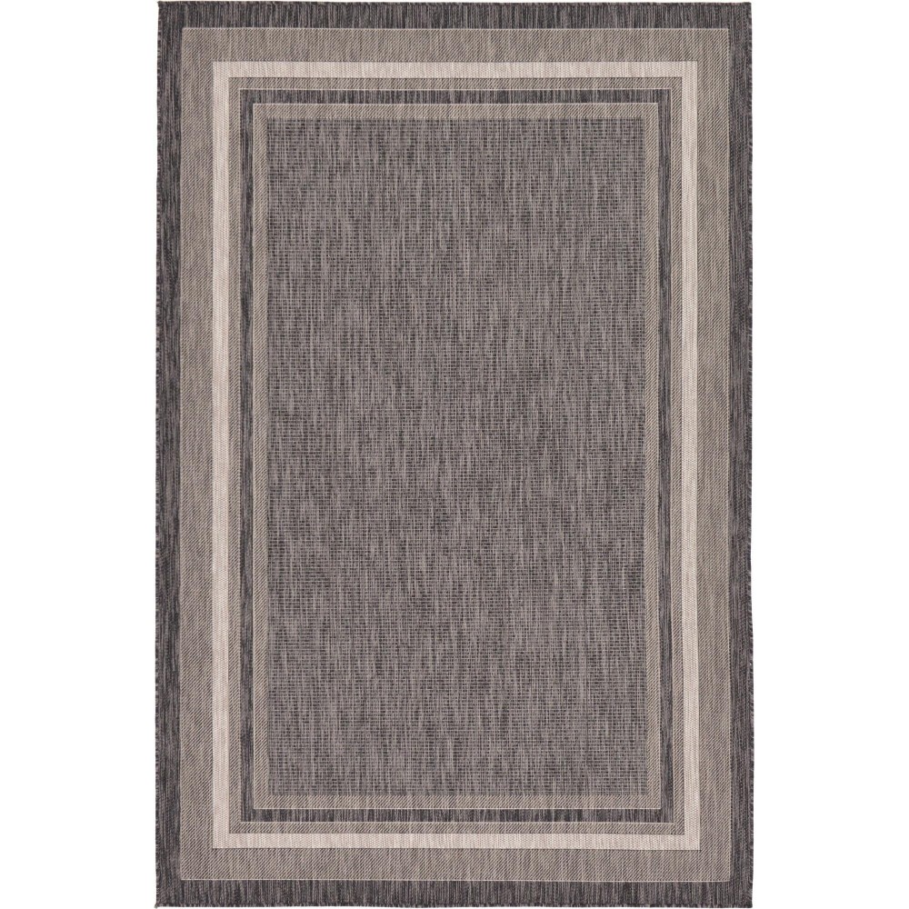 Rug Unique Loom Outdoor Border Black Rectangular 6' 0 x 9' 0