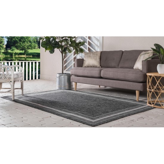 Rug Unique Loom Outdoor Border Black Rectangular 6' 0 x 9' 0