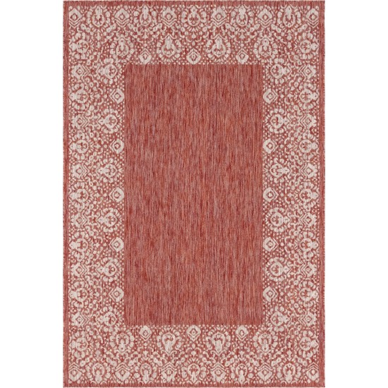 Rug Unique Loom Outdoor Border Rust Red Rectangular 6' 0 x 9' 0