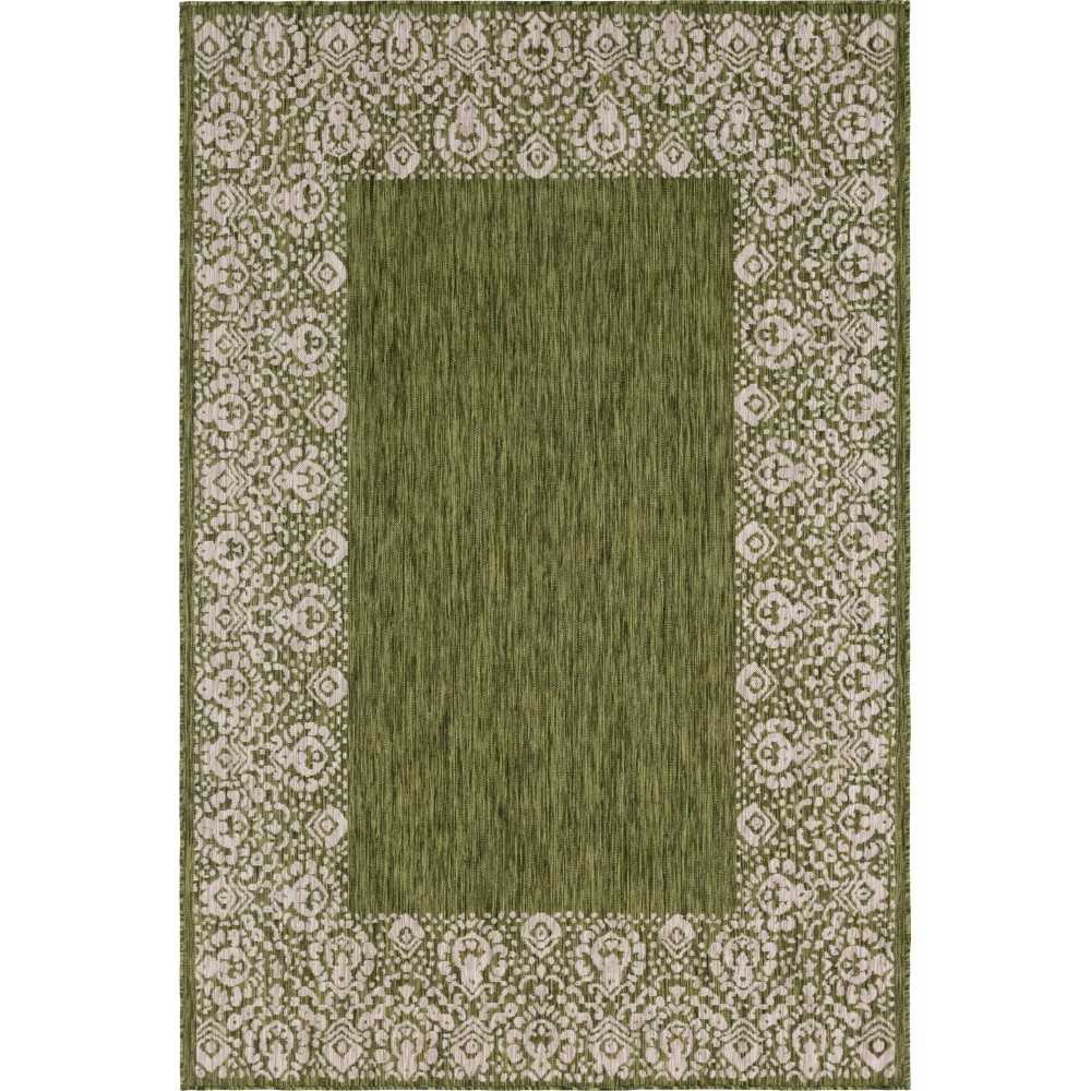 Rug Unique Loom Outdoor Border Green Rectangular 6' 0 x 9' 0