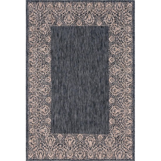 Rug Unique Loom Outdoor Border Charcoal Gray Rectangular 6' 0 x 9' 0