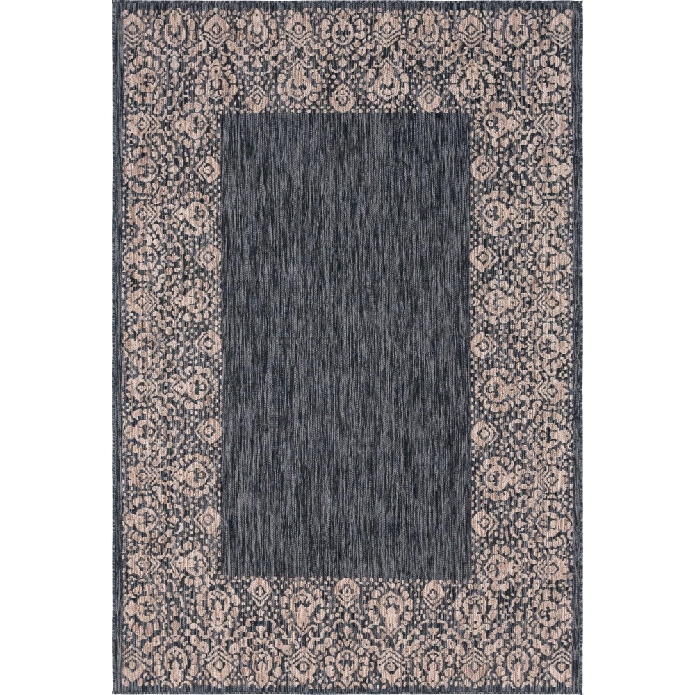 Rug Unique Loom Outdoor Border Charcoal Gray Rectangular 6' 0 x 9' 0