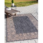 Rug Unique Loom Outdoor Border Charcoal Gray Rectangular 6' 0 x 9' 0