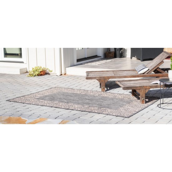 Rug Unique Loom Outdoor Border Charcoal Gray Rectangular 6' 0 x 9' 0