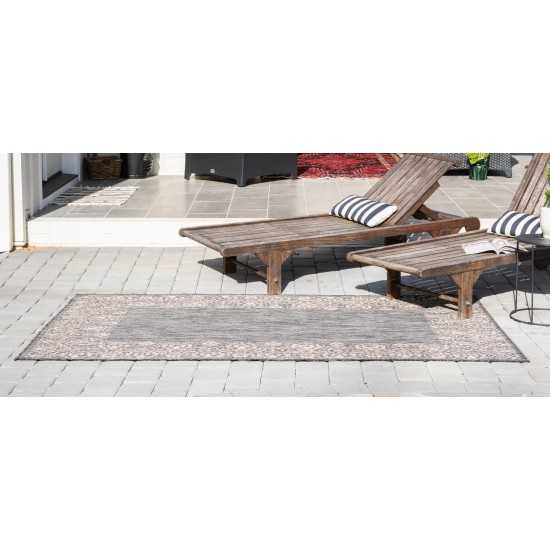 Rug Unique Loom Outdoor Border Charcoal Gray Rectangular 6' 0 x 9' 0