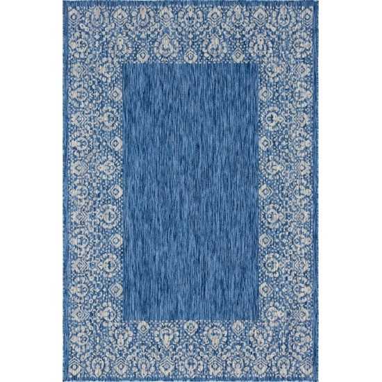 Rug Unique Loom Outdoor Border Blue Rectangular 6' 0 x 9' 0