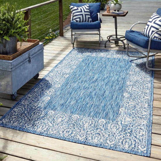 Rug Unique Loom Outdoor Border Blue Rectangular 6' 0 x 9' 0