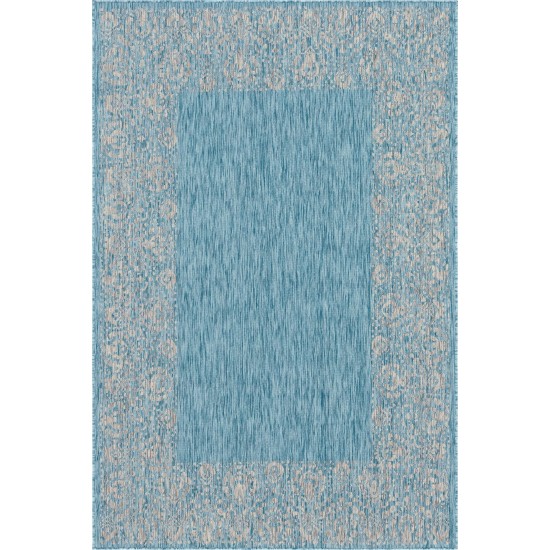 Rug Unique Loom Outdoor Border Aqua Blue Rectangular 6' 0 x 9' 0