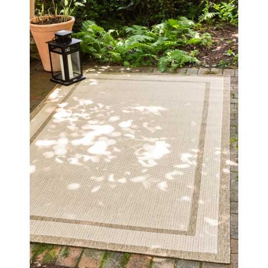 Rug Unique Loom Outdoor Border Brown Rectangular 6' 0 x 9' 0