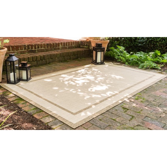 Rug Unique Loom Outdoor Border Brown Rectangular 6' 0 x 9' 0