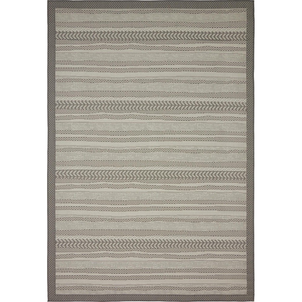 Rug Unique Loom Outdoor Border Gray Rectangular 6' 0 x 9' 0