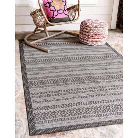 Rug Unique Loom Outdoor Border Gray Rectangular 6' 0 x 9' 0