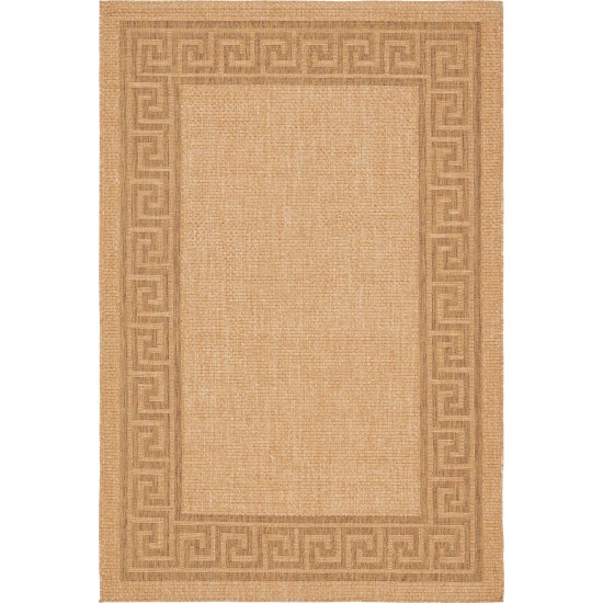 Rug Unique Loom Outdoor Border Light Brown Rectangular 6' 0 x 9' 0