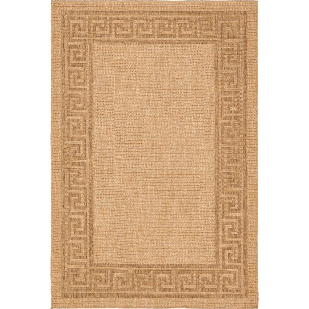 Rug Unique Loom Outdoor Border Light Brown Rectangular 6' 0 x 9' 0