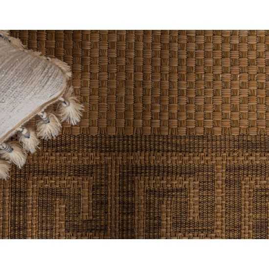 Rug Unique Loom Outdoor Border Light Brown Rectangular 6' 0 x 9' 0